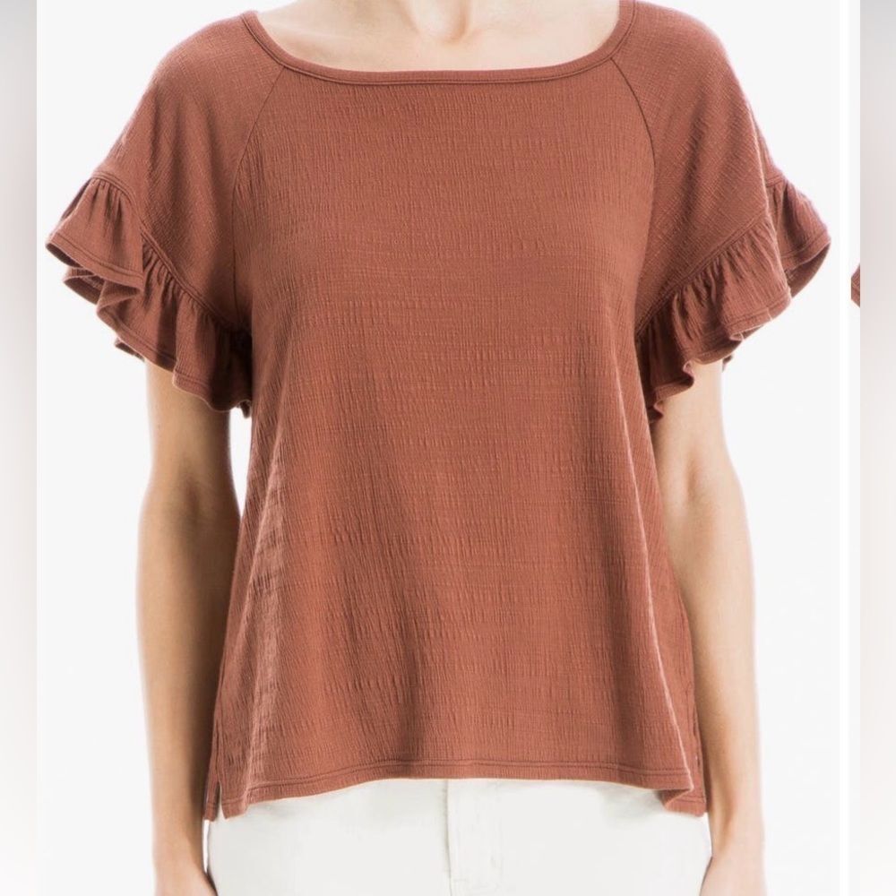 Max Studio- Ruffled Sleeve Brown Top- Size L (12/14)
